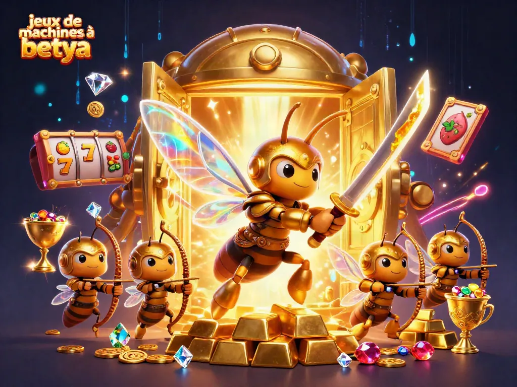 Experience the thrills of jeux de machines à sous betya with vibrant 3D illustration showcasing dynamic characters and rich casino elements.