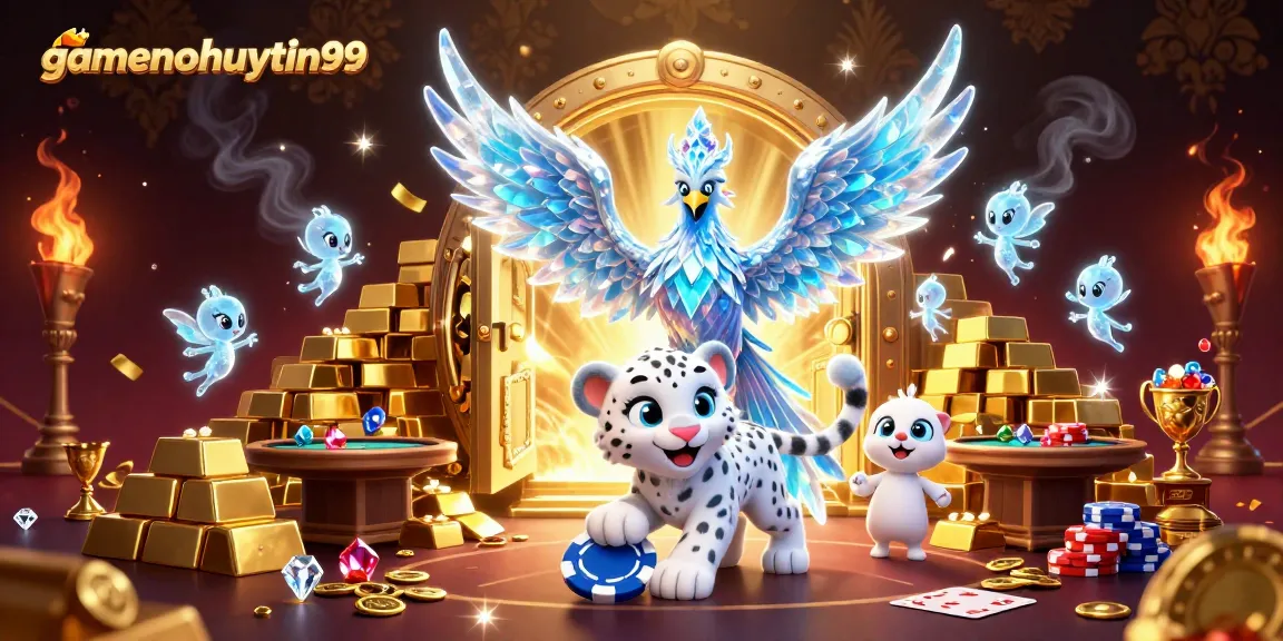 Experience thrilling gameplay at gamenohuuytin99 with an enchanting 3D casino scene featuring vibrant characters and treasures.
