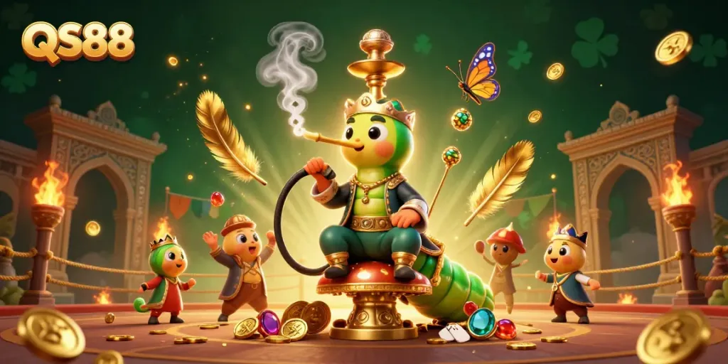 Experience the enchanting world of QS88 with a captivating 3D illustration featuring vibrant casino elements.
