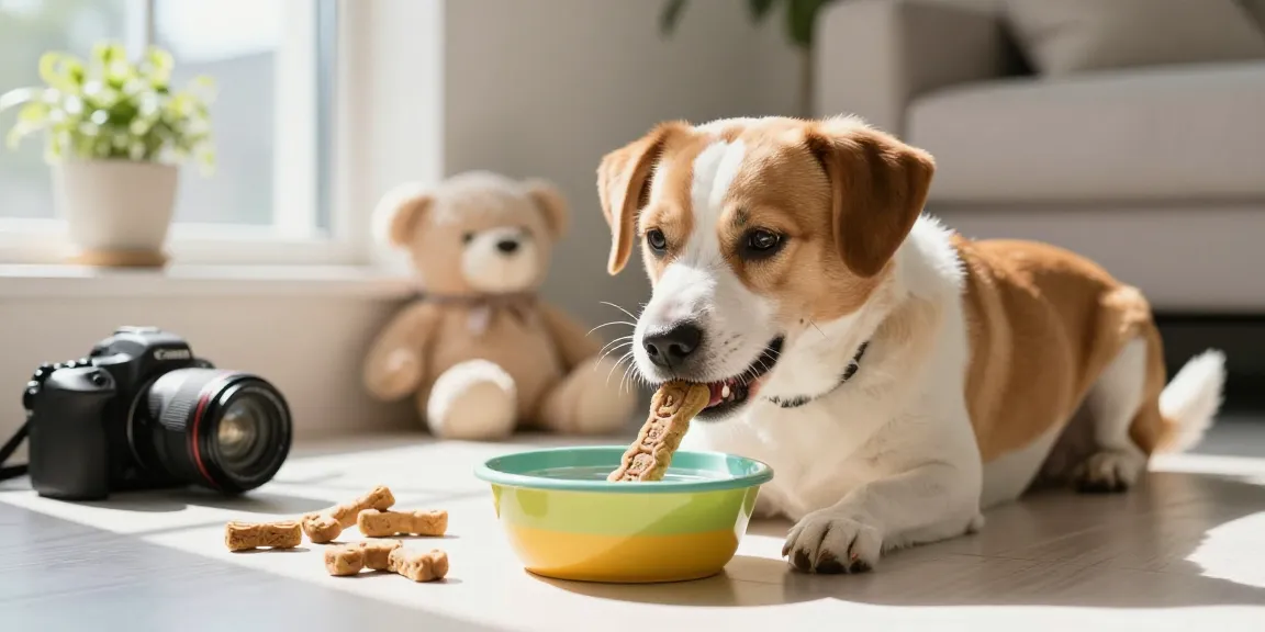 Calming Dog Treats enhancing a dog's happiness in a cozy home.