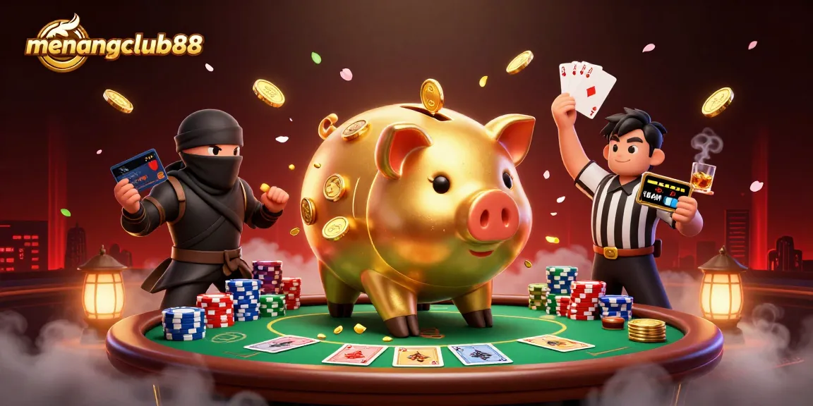 Experience thrilling gameplay with menangclub88 in this dynamic casino showdown illustration.