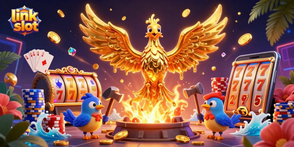 Menangkan slot gacor dengan gambar berlian dan uang emas bertebangan di kasino.