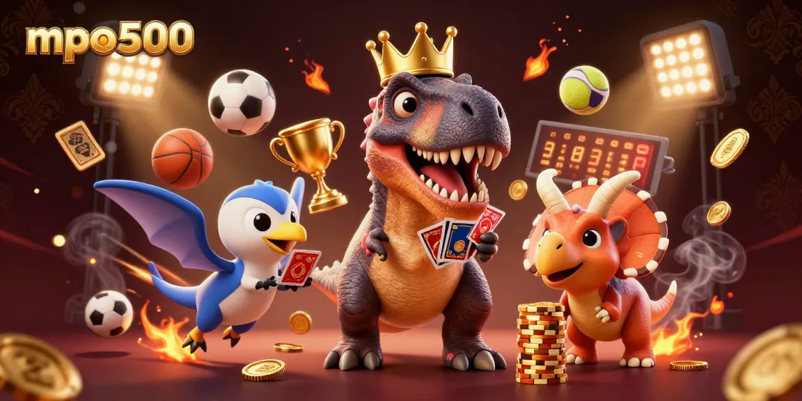 Play with mpo500 and experience thrilling card games in a vibrant, animated scene.