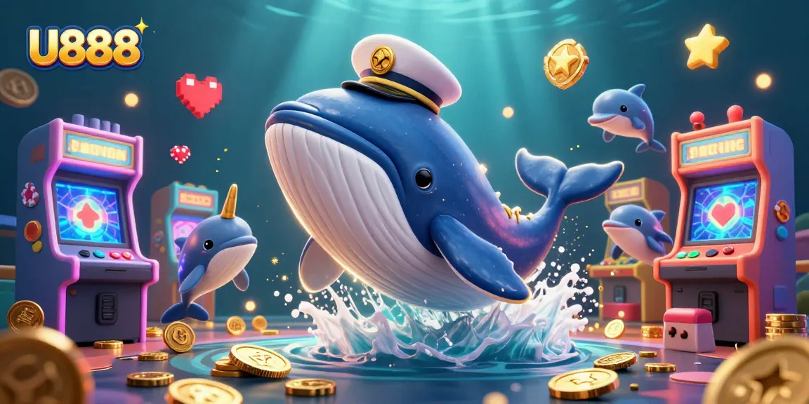 Experience U888's vibrant casino adventure with a giant whale and playful dolphins.