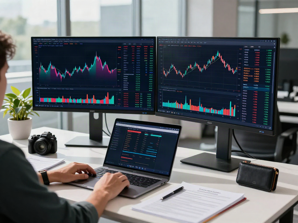 HK stock market data for quantitative trading displayed on multiple monitors in a modern trading workspace.