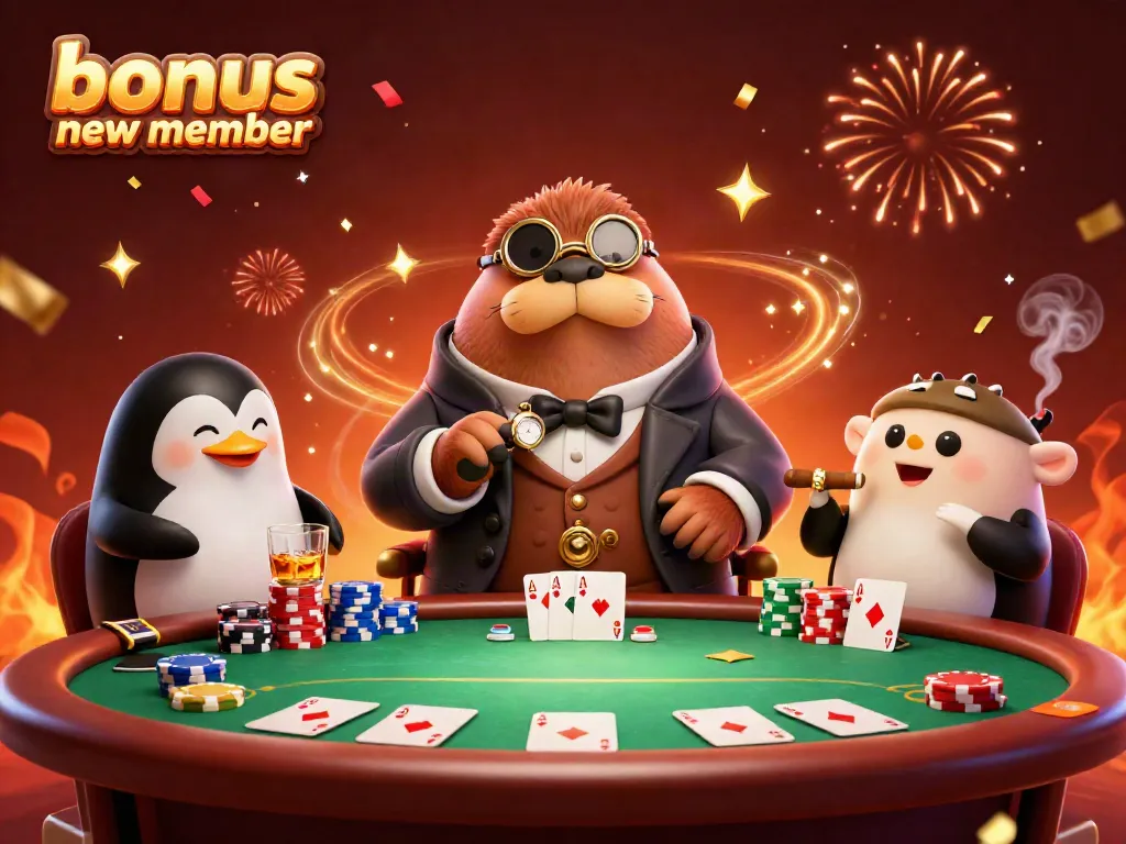 Engage with the exciting underwater poker scene featuring a jolly walrus as a character and bonus new member branding.