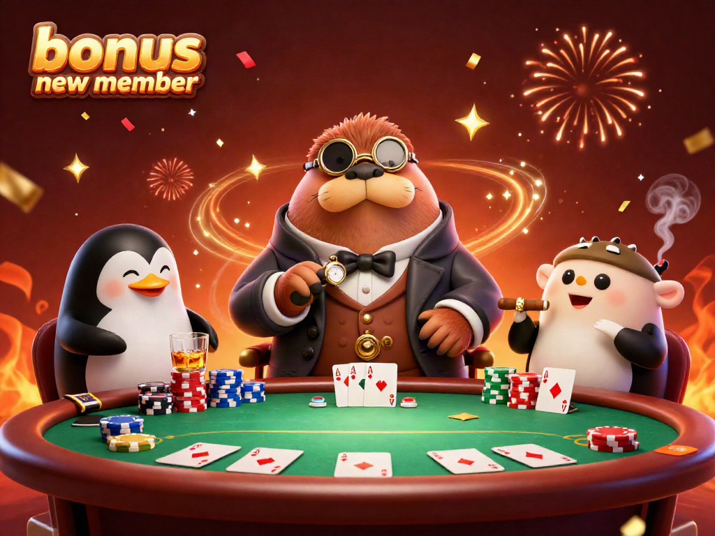 Engage with the exciting underwater poker scene featuring a jolly walrus as a character and bonus new member branding.