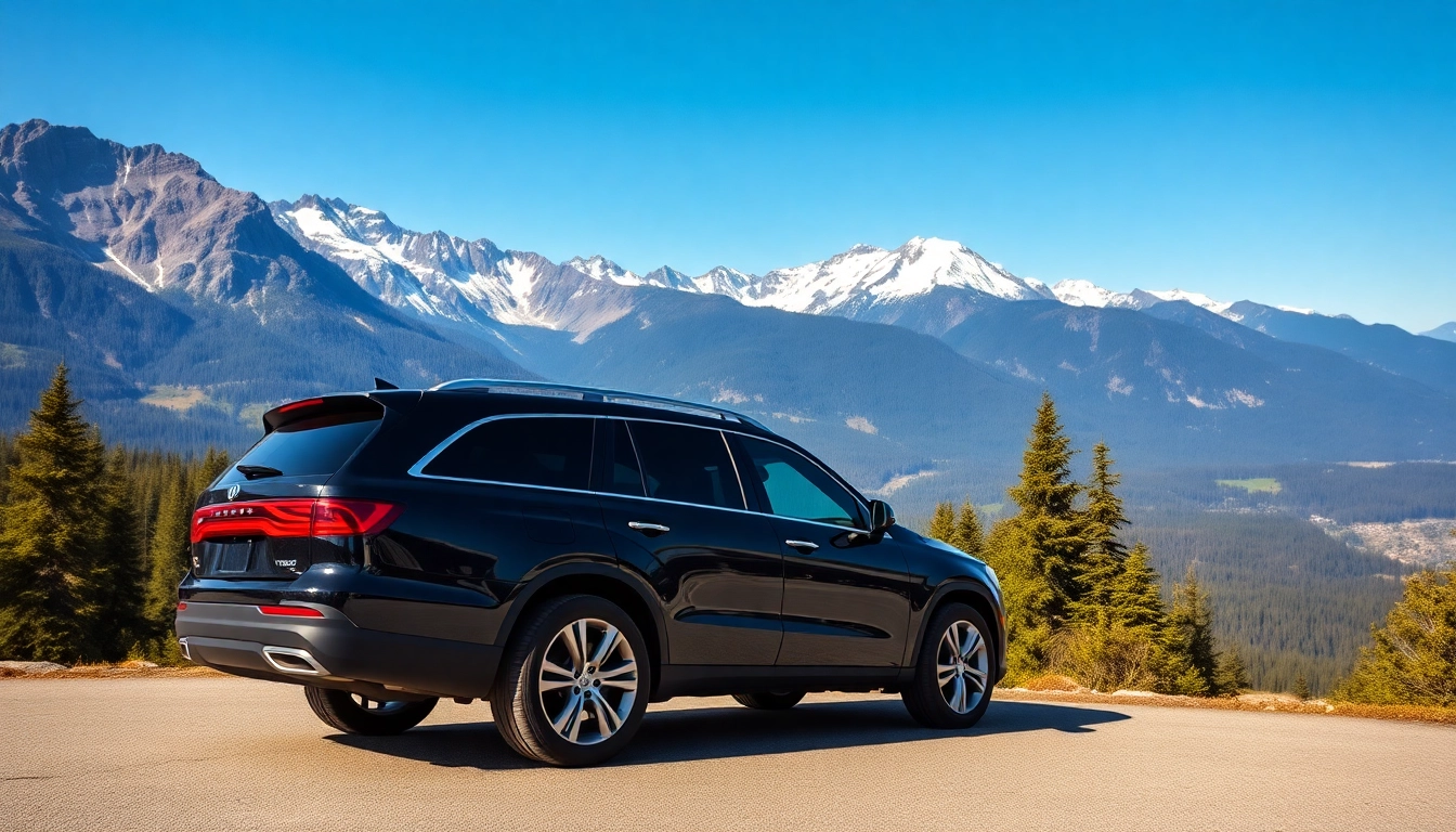 Experience car service vancouver to whistler with a luxury SUV against stunning mountain scenery.
