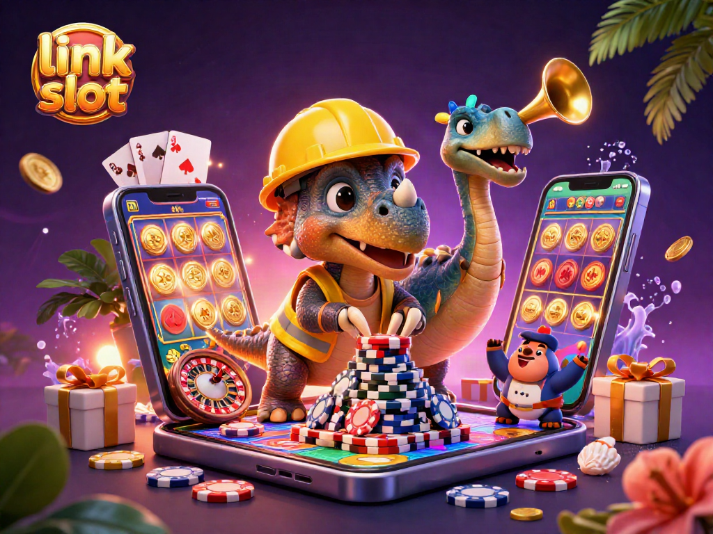 Engage with the vibrant world of link slot featuring captivating 3D characters and casino elements.