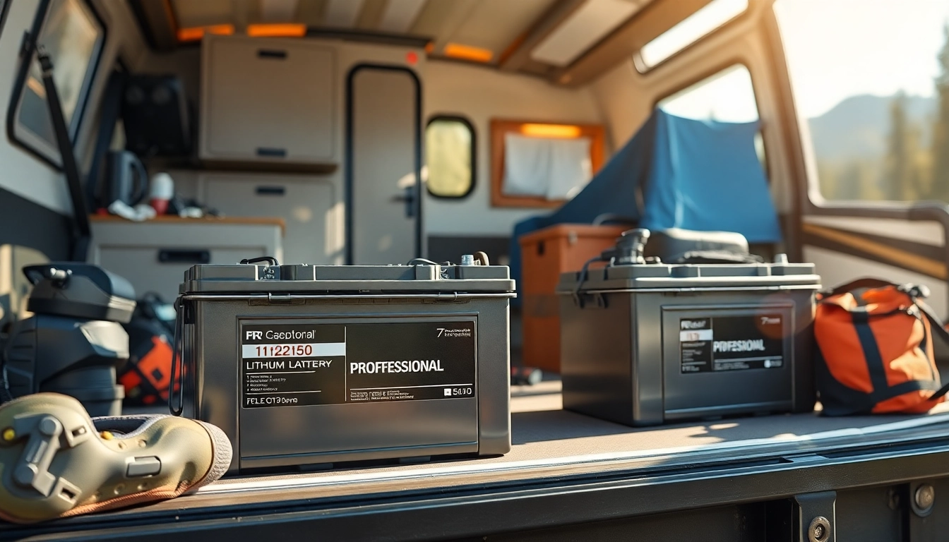Showcase of lithium RV batteries providing reliable energy for camping adventures.