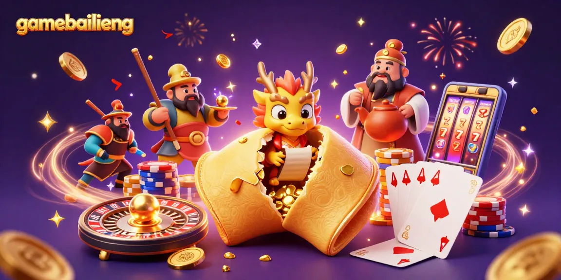 Engage with gamebailieng's enchanting fortune cookie scene filled with casino excitement and golden rewards.