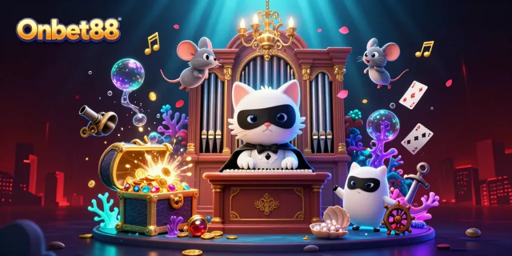 Experience Onbet88 casino excitement with a vibrant, dynamic 3D illustration of gaming and fun.