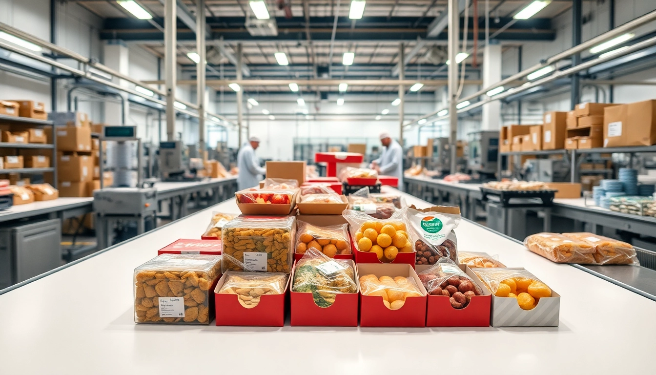 Efficient food contract packaging display showcasing modern packaging techniques and diverse products.