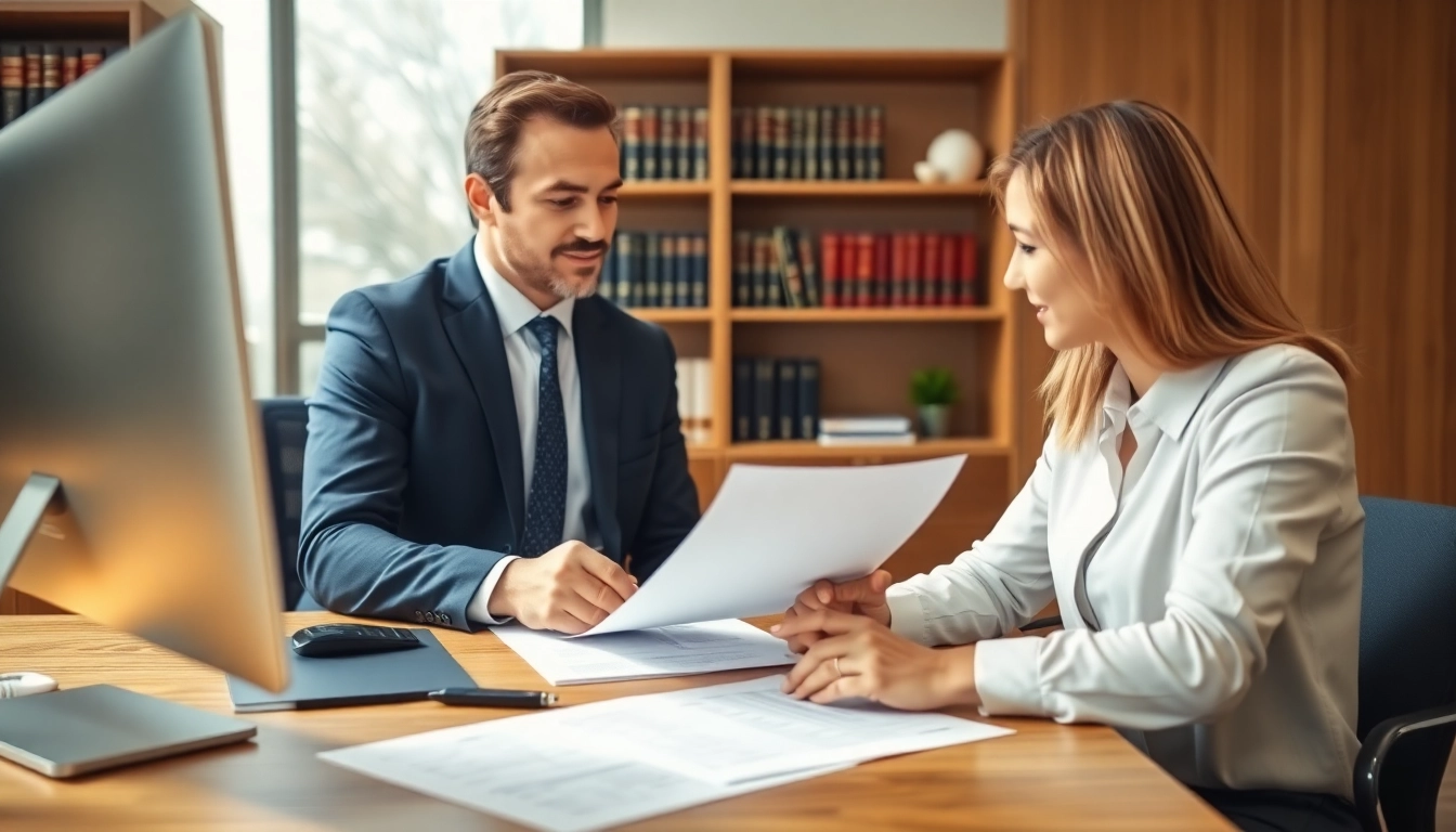 Engaging discussion on Title Insurance Services between an agent and homebuyer in a professional office.