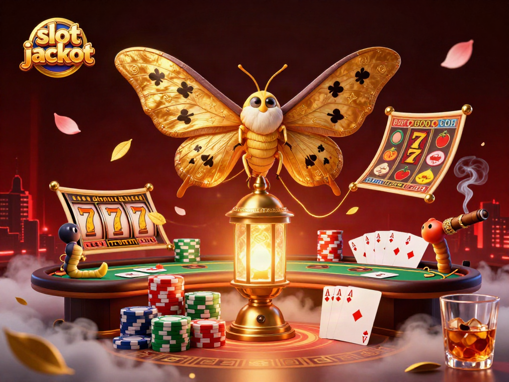 Exciting slot jackpot moments come alive with a 3D moth, golden lantern, and vibrant casino elements.