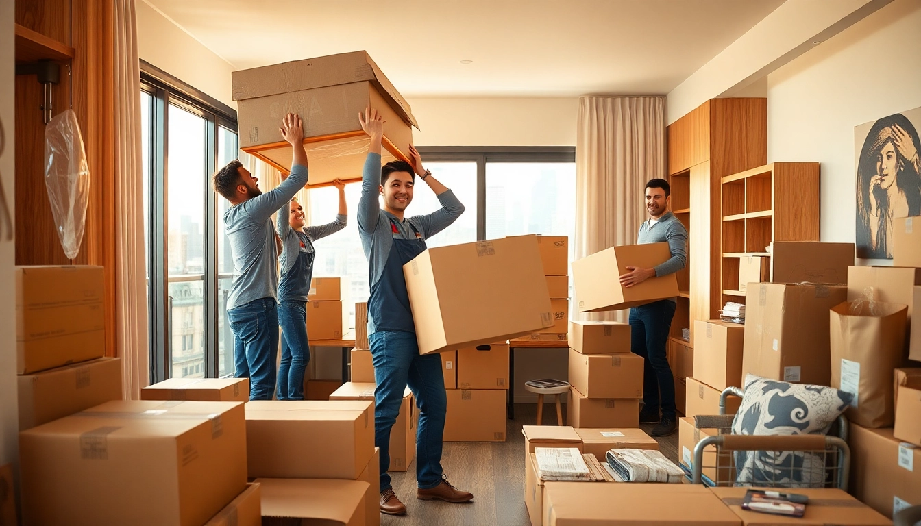 Movers expertly providing moving services manhattan with care while packing an apartment.