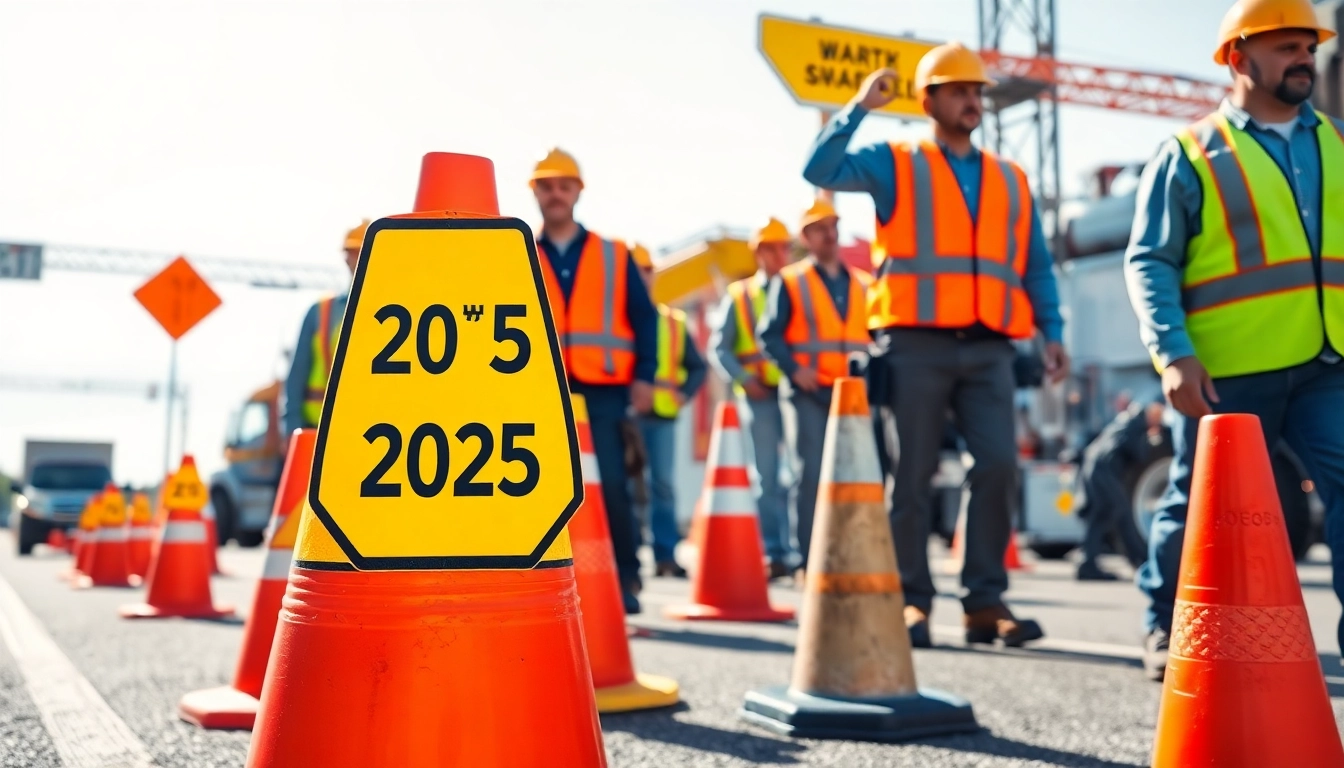 Enhance work zone safety in California 2025 with active construction workers and visible safety measures.