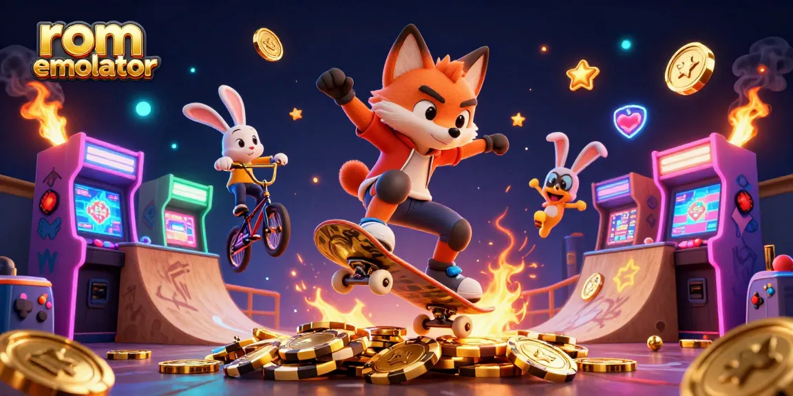 Experience the thrill with the rom emulator as a fox skater takes the stage in a vibrant casino scene.