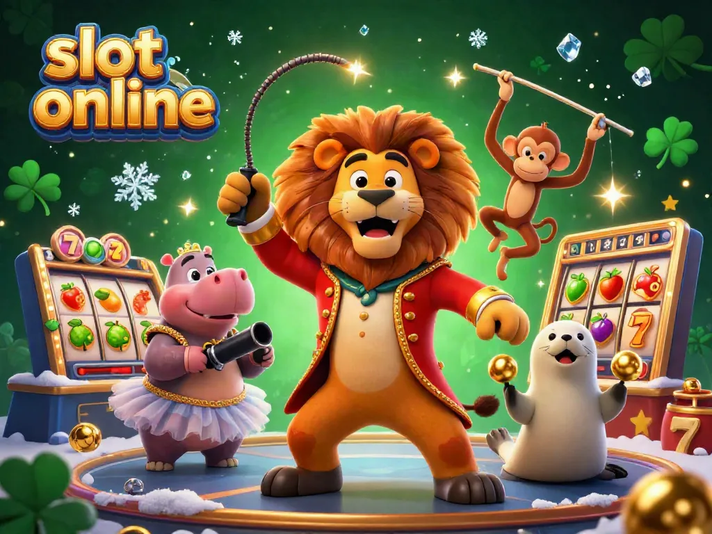 Experience thrilling slot online adventures in this vibrant 3D casino scene filled with excitement and colorful characters.