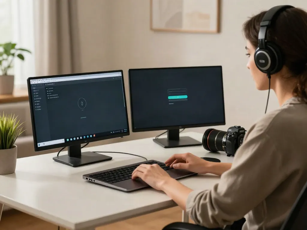 Deepfake protected Online Video Calls in a secure home office environment with modern technology.