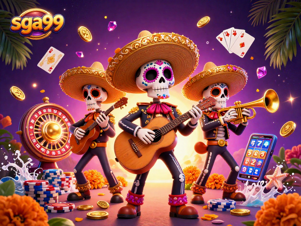 Experience excitement at sga99 with a vibrant mariachi band and dazzling casino elements.