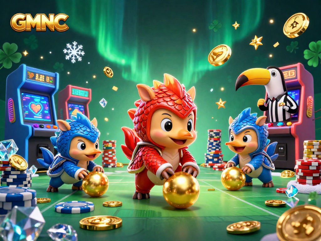 GMNC pangolins compete in a vibrant, dynamic casino setting with gambling elements.