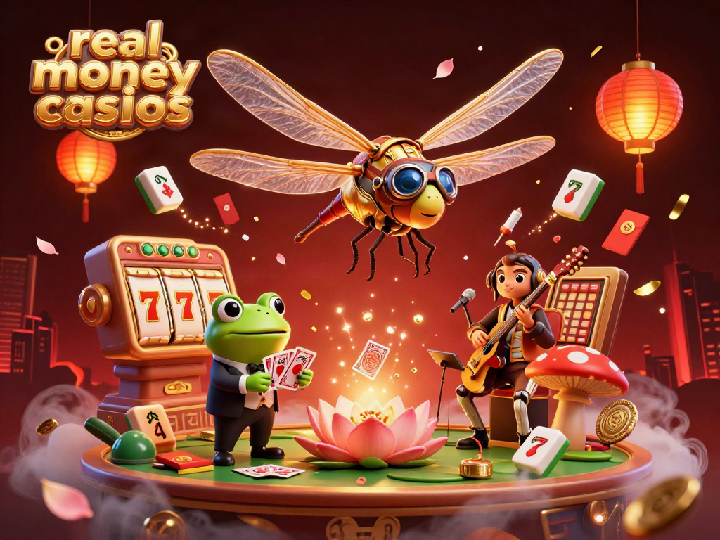 Experience thrilling moments at real money casinos with vibrant 3D characters and casino elements.