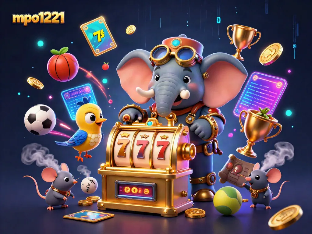 Engaging mpo1221 slot machine scene with steampunk characters and dynamic sports elements.