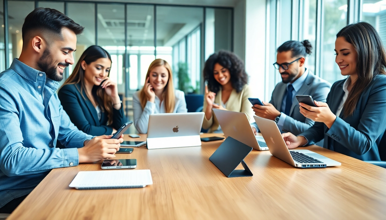 Enhancing communication with a business phone service in a vibrant office environment.