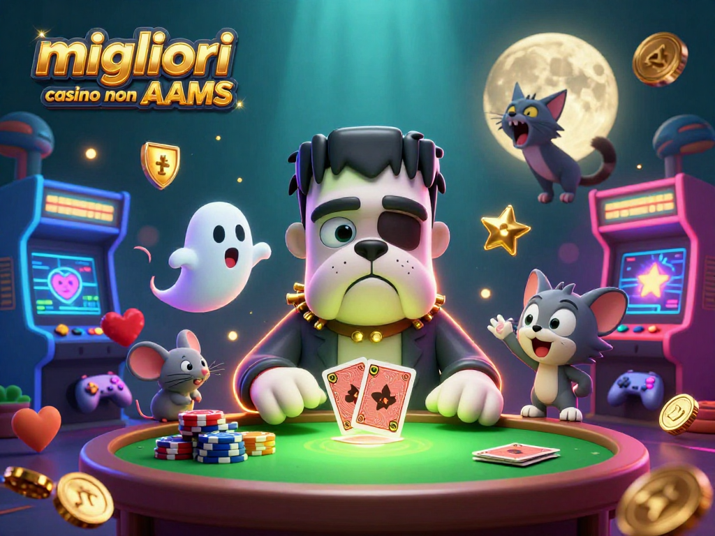 I migliori casino non AAMS presentano un'atmosfera vivace con personaggi unici che giocano a carte tra giochi arcade e scintillanti monete d'oro.