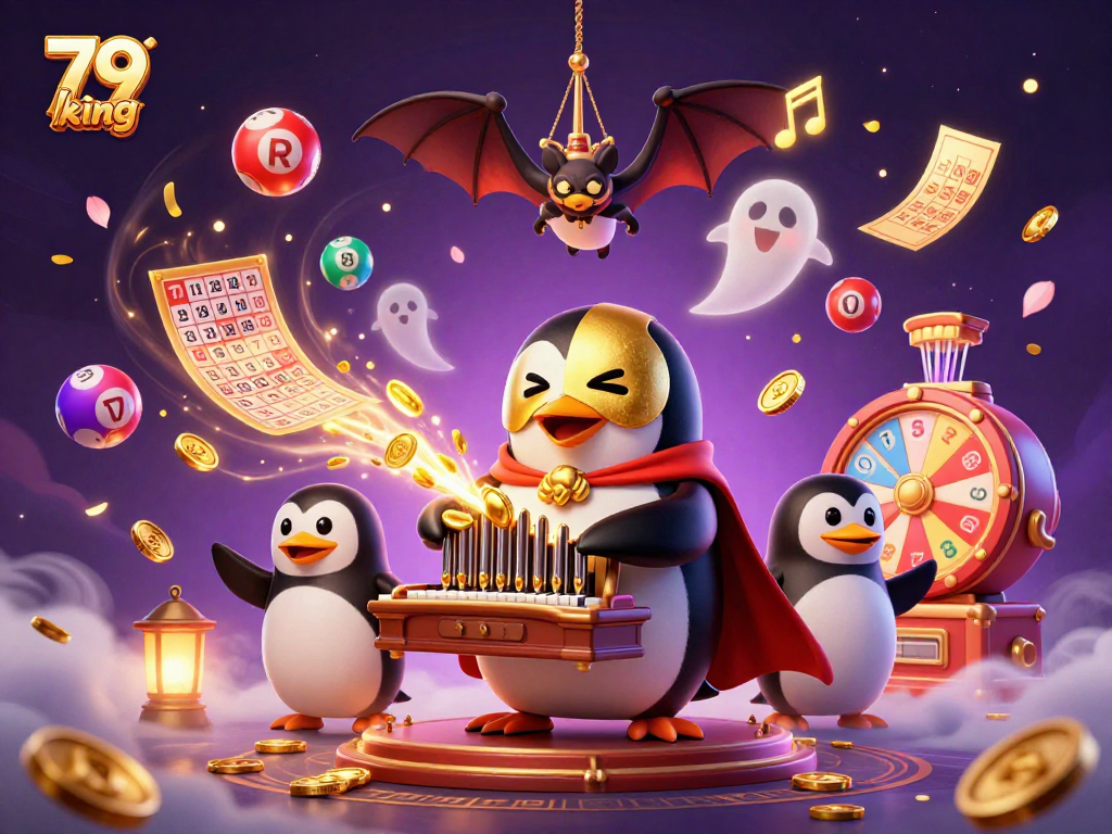 Engage in thrilling games at 79 king as colorful lottery balls bounce in a vibrant casino scene.