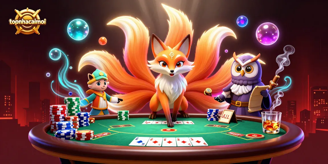 Engage with topnhacaimoi through vibrant 3D illustration showcasing a lively poker scene.