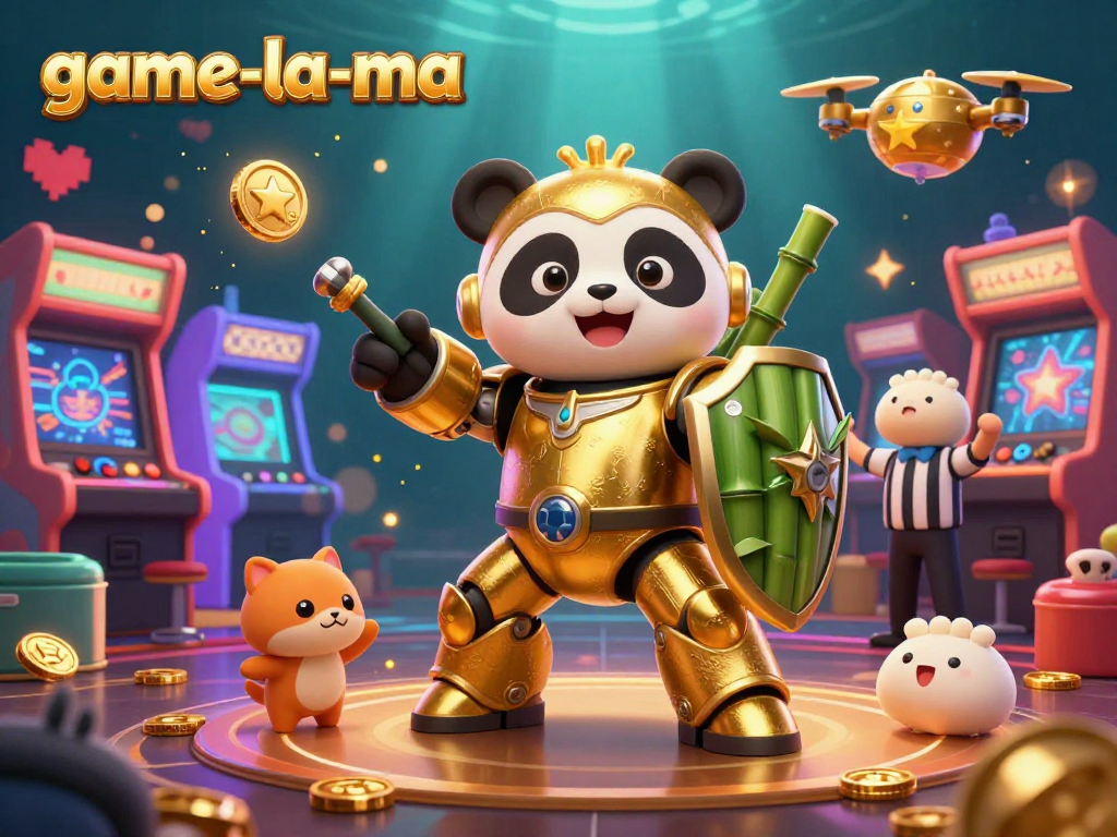 Engage in the festive gaming excitement at game-la-ma with vibrant 3D casino illustration featuring an energetic panda pilot.