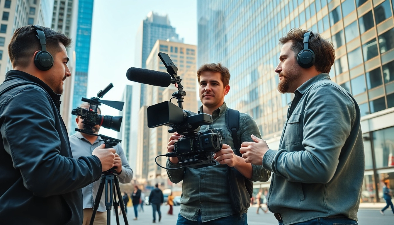 Showcasing a film crew representing edmonton production companies working in vibrant urban Edmonton.