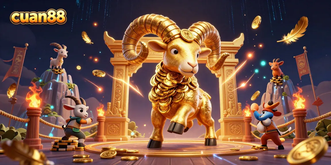Experience the excitement of cuan88 with a golden ram charging through a dynamic casino scene.
