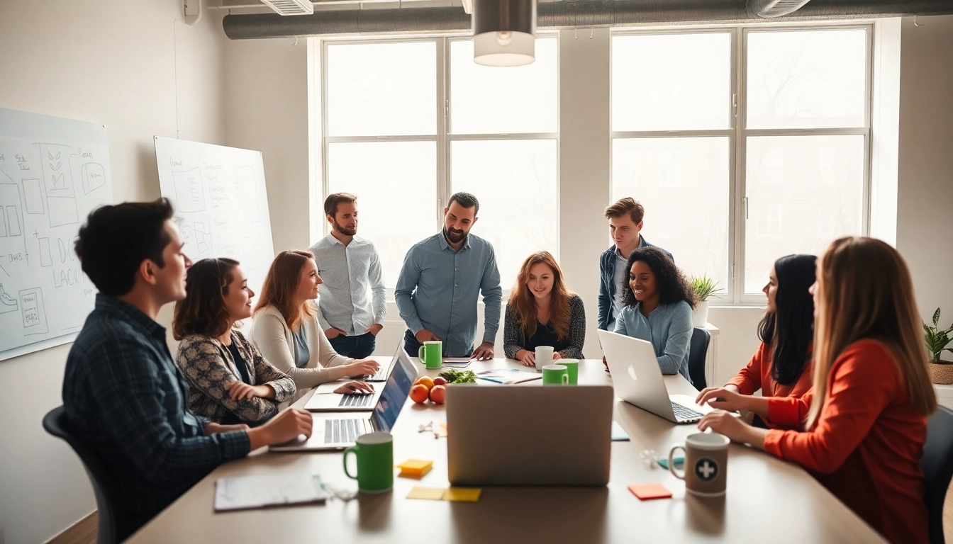Dynamic team of professionals at a Shopify Plus agency collaborating on e-commerce strategies.